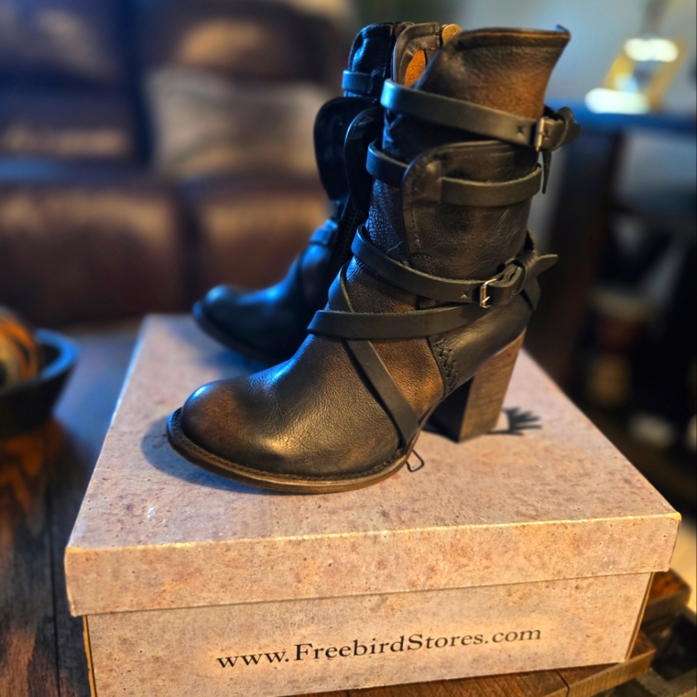 Freebird Black Distressed Ankle Boots - Picture 8 of 16